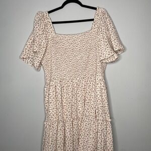 Ivy City Co Dress Smocked Floral Womens 2X Fully Lined Tiered Skirt Midi Length